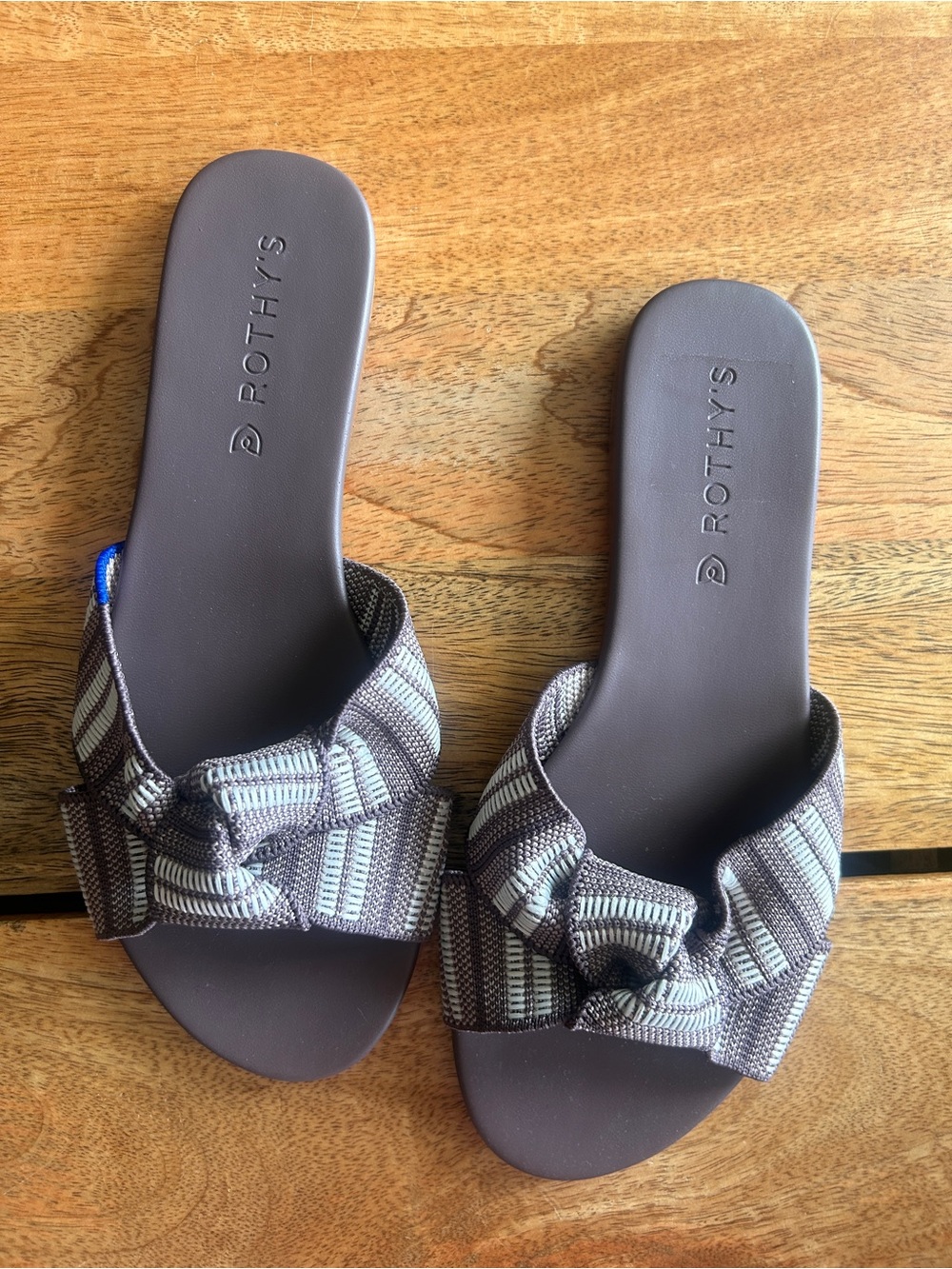 Rothy's Women's knot  Brown Stripe Slide Sandals